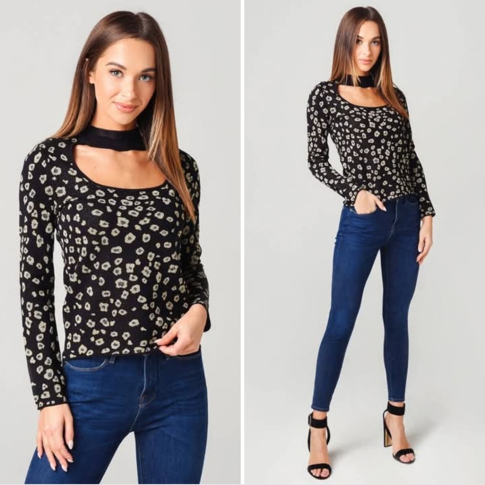 525 Black Sweater W/Gold  Pattern Design. Excellent condition NWOT Size Medium